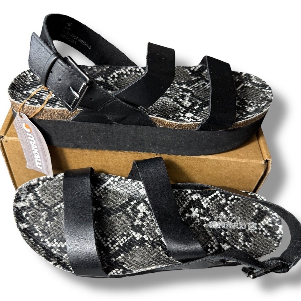 Makalu Platform Sandals Snakeskin Print Ankle Strap Casual Flatforms 9M NEW